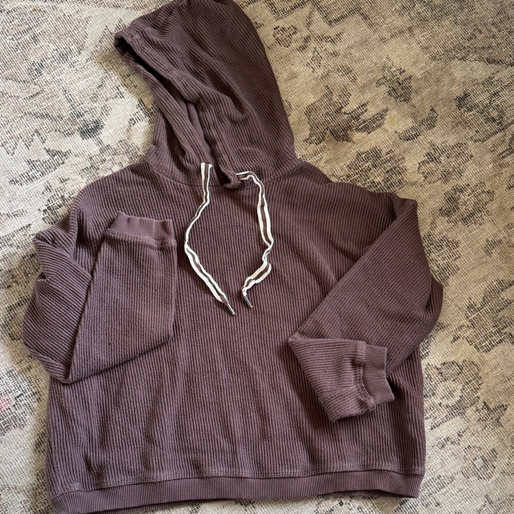 Women's Waffle-Knit Hooded Sweater in brown